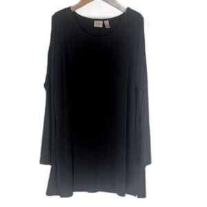 Chico's Easywear Black Long Sleeve‎ Tunic Blouse Cut Out Shoulder Size 2(MD)